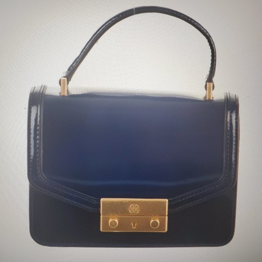 Tory Burch Juliette Mini Satchel Bag | Midnight Blue Patent Leather